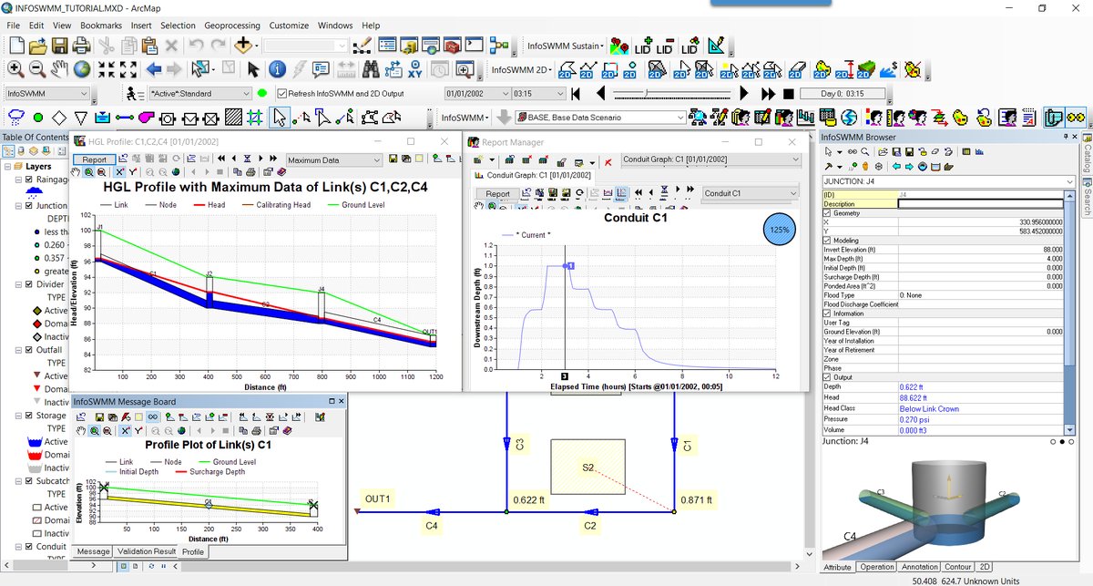Innovyze's tweet photo. 2/ New to #InfoSWMM Version 14.6 is the ability to have linked Graph, HGL, 3D View and 2D Cross Sectional views of the Nodes, Links and Input Profiles as well as the Map Display of Node, Link and Subcatcment Results at any time https://t.co/rMF2IoK4Z2
