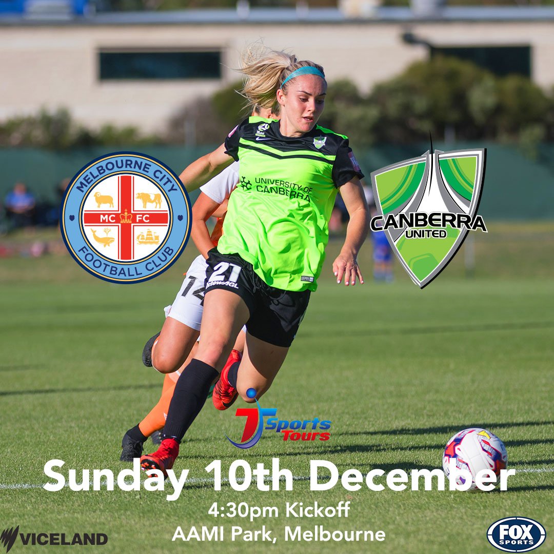 CanberraUnited's tweet photo. GAME DAY THANKS TO @JTSportsTours  |
🆚 @MelbCityWFC 
🏟️ @AAMIPark 
🕟 4:30pm
📺 SBS &amp; Fox Sports
📱 @CanberraUnited #MCYvCBR
📰 https://t.co/nyUo7NMRnx
#CUinGreen #Season10 https://t.co/SAHwOU5Bh1