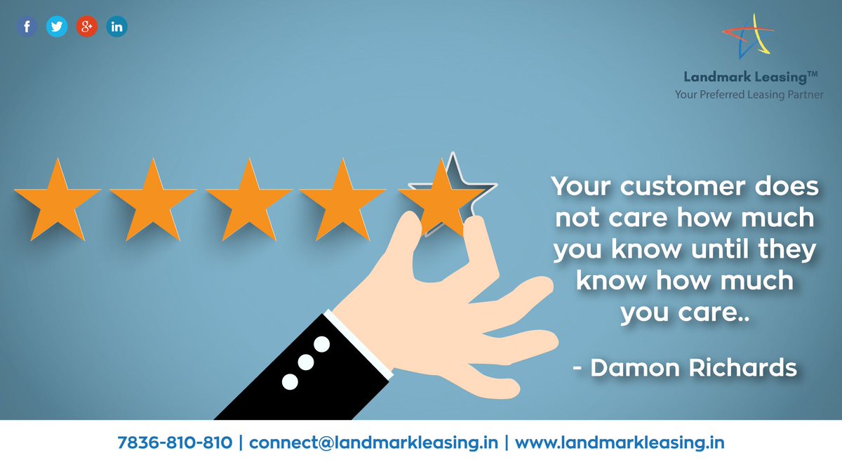 LeasingLandmark's tweet photo. "Your Customer Does Not Care How Much You Know Until They Know How Much You Care"
- #DamonRichards
#LandmarkLeasing #CustomerFirst #CustomerService #ClientService #MotivationalQuotes https://t.co/QM0mflJq0X