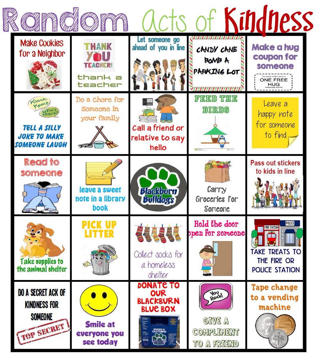 BlackburnElem's tweet photo. It's Here...our Holiday Random Acts of Kindness Challenge!  To participate, simply take a picture of your child participating in a RAK and post it to with the hashtag #BulldogsRKind or #WeRBlackburn from today until January 8! https://t.co/xEsg4epkKA