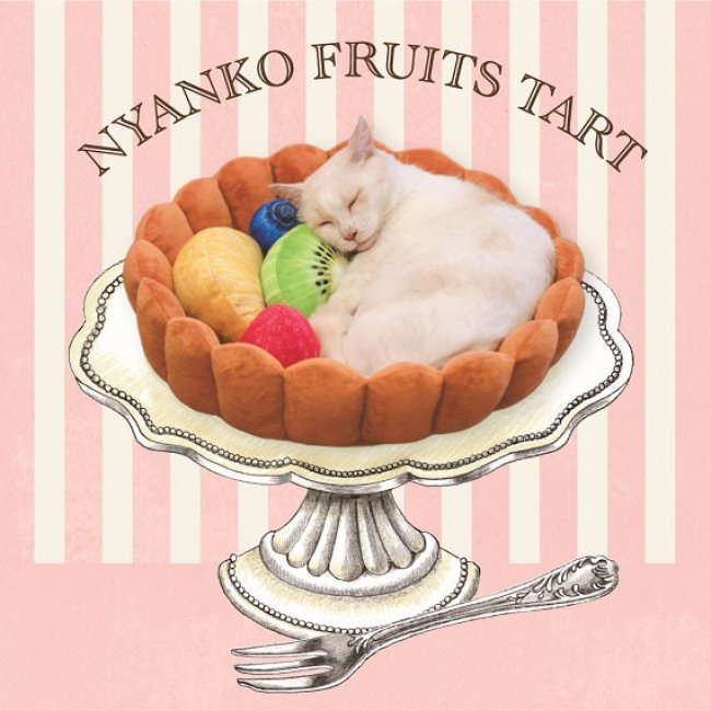 foodnjoy's tweet image. 과일 타르트 모양의 고양이 방석 '냥코 후르츠 타르트'. 참고사진의 두 고양이는 3.8, 4.3kg 정도. 물론 댕댕이나 다른 동물도 가능. 주문 폭주라 현재 3월쯤 배송으로 밀려있음. 6580엔 felissimo.co.jp/neko/gcd302648/
