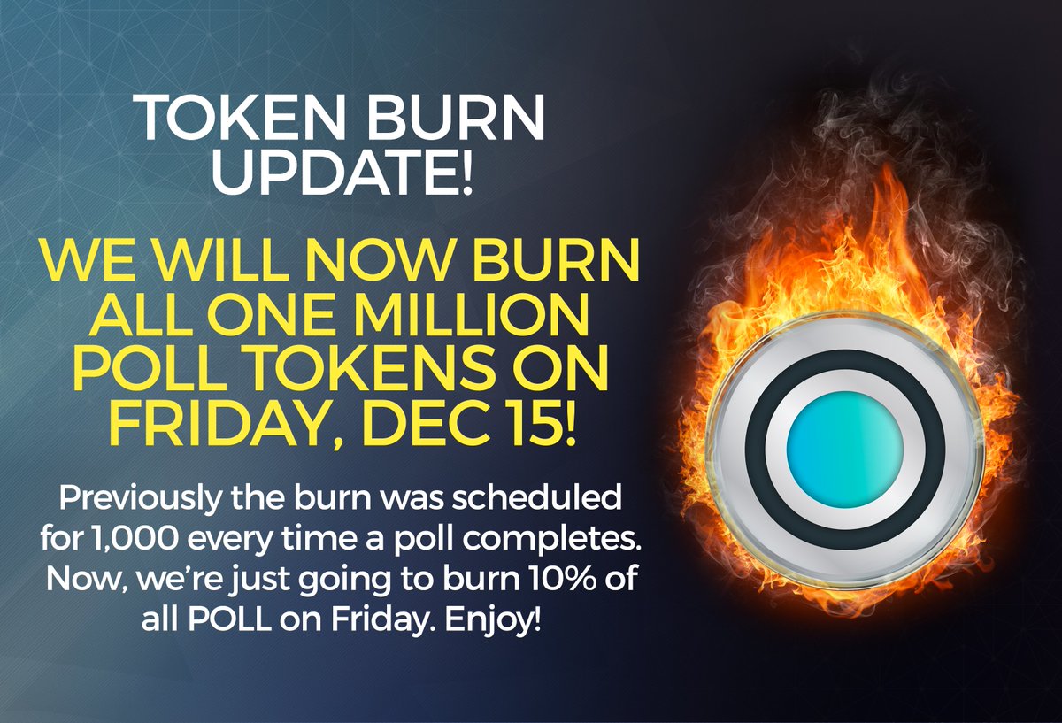 voteclearpoll's tweet photo. CHANGE OF PLAN! Let's just burn all 1 million POLL on Friday instead! Ain't nobody got time to burn 1000 every time a poll end, let's just destroy 10% OF ALL POLL THIS FRIDAY! RT this! #clearpoll $POLL #crypto #CryptoCurrencies https://t.co/Sa5ftzh2BR