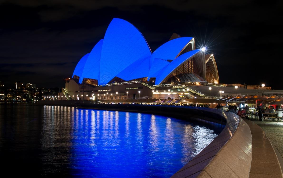 SydOperaHouse's tweet photo. Tonight, our sails will be lit blue in support of #humanrightsday

Lighting is from sunset until 11pm. https://t.co/0zX6MTyJVo