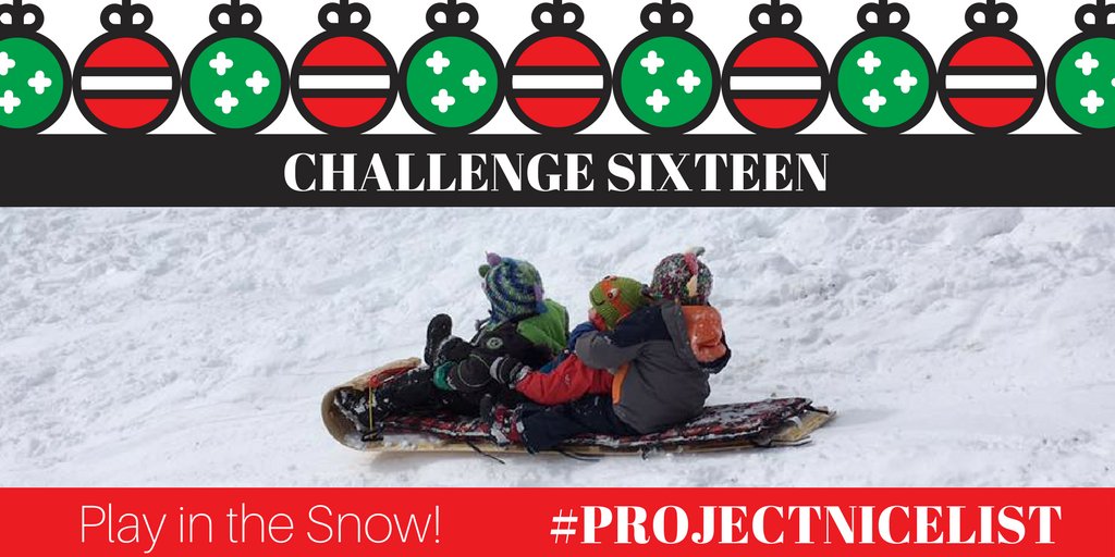 Today's challenge is to play in the snow! We also suggest shovelling a neighbour's driveway, clearing off someone's car, or anything that helps others embrace the arrival of winter! #projectnicelist #firstsnowfall #bekind #beccatoldmeto