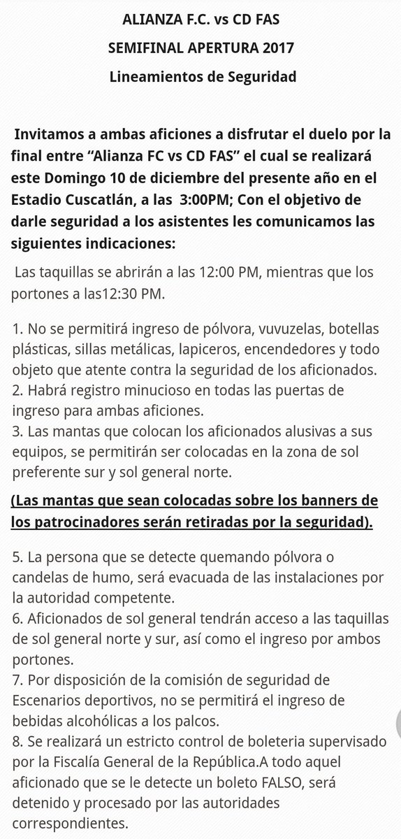 LMF_Magazine's tweet photo. #LMFSemifinal | #ALIvFAS
Se dieron a dar a conocer los Lineamientos de Seguridad para el juego de mañana ÷ @AlianzaFC_sv y @CDeportivoFAS en el @ecuscatlan ⬇ https://t.co/DaGo1AdvCe