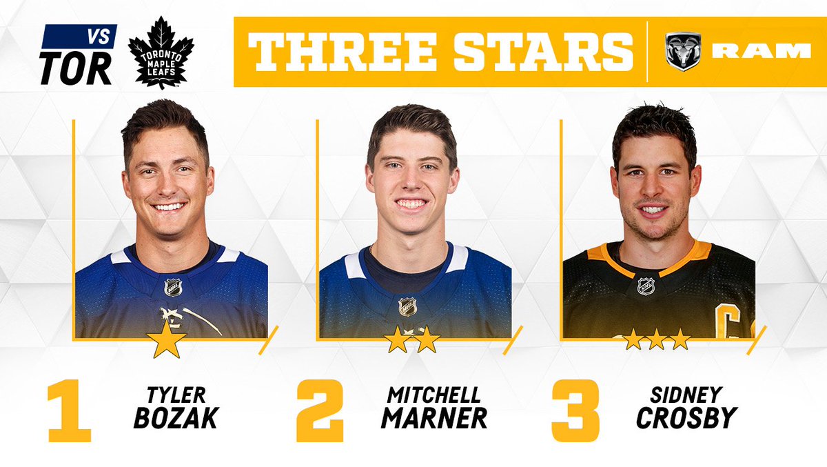 Here are tonight's #TORvsPIT three stars. https://t.co/5KP8Y7SeP9