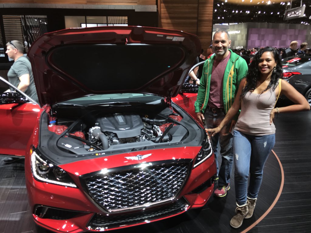 MyraFrancois's tweet photo. With @patrickfaucette next to the beautiful-sexy-sporty @GenesisUSA #G80sport. I’d gladly take the G90 too 🤗 #LAAutoShow #Laas2017 #G80 #G90 https://t.co/bDBJhosdQg