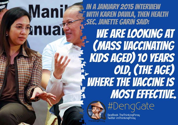 ThinkingPinoyPH's tweet photo. #DengGate: EITHER GARIN DECEIVED PUBLIC OR SHE'S A TOTAL IDIOT

In January 2015, Karen Davila interviewed Department of Health (Philippines) Secretary Janette Loreto Garin about the Dengvaxia mass immunization program. Part of the interview is as follows… https://t.co/q8EVP2H5mE https://t.co/ymITBXZyoU