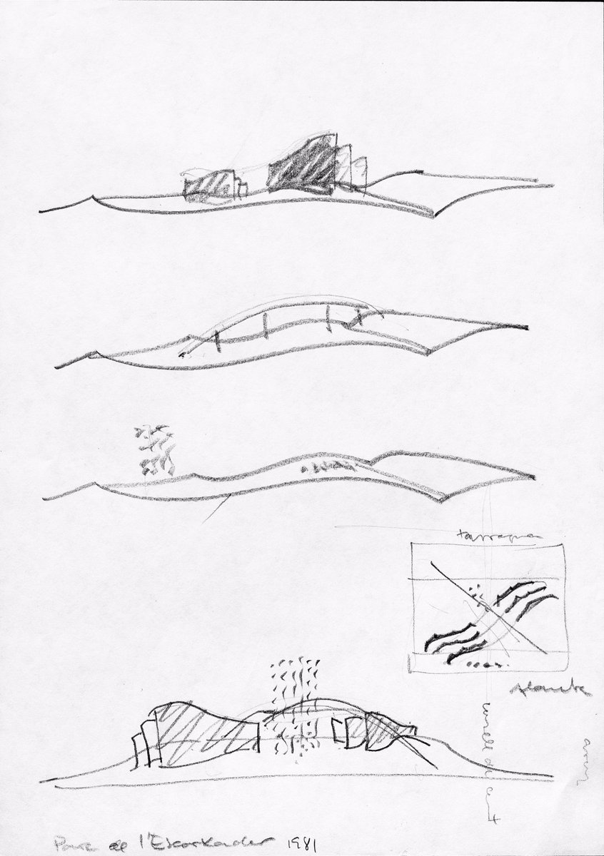 Croquis del projecte del Parc de l’Escorxador (1981). Galeria Saavedra, al carrer Enric Granados 97 de Barcelona.