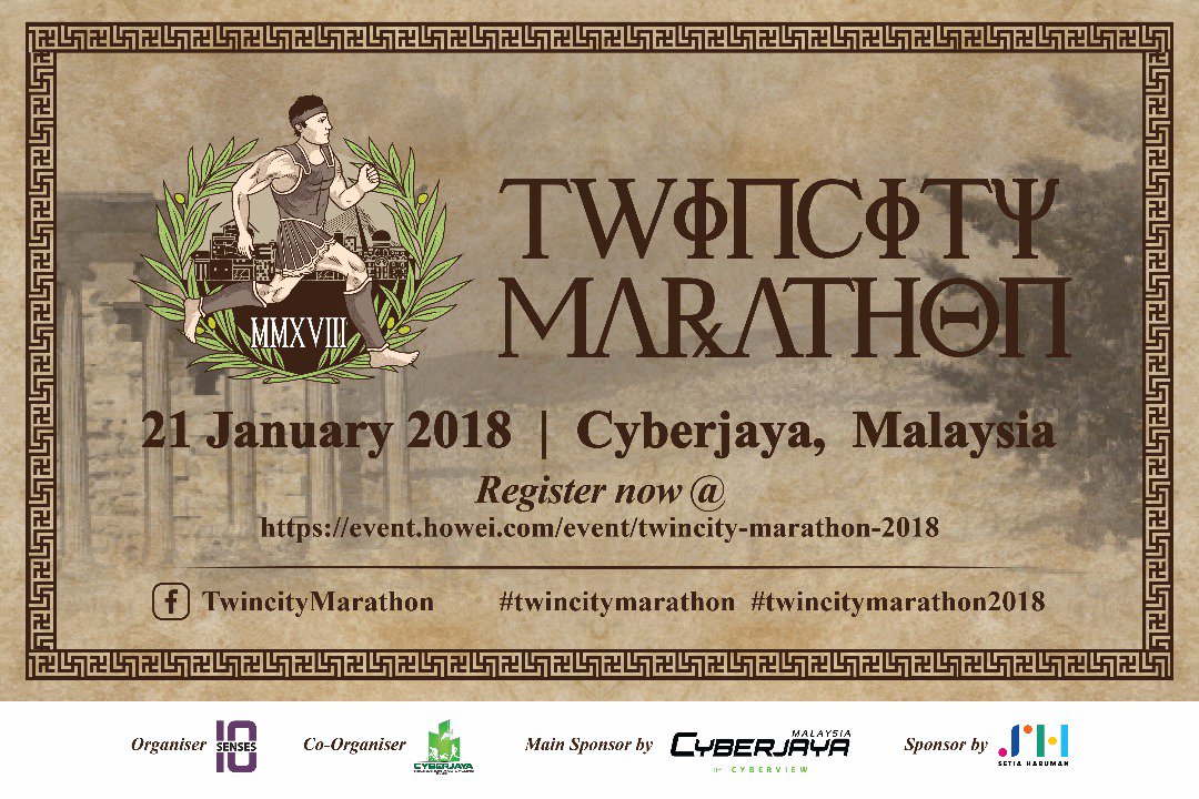 man_besi's tweet photo. one of the biggest marathon events in the country. Twincity Marathon 2018 will take place on Saturday, 21st January 2018 in Cyberjaya, Selangor. The registration is still ongoing until 15th December 2017 at https://t.co/jGy5xNnky3 @CyberjayaBuzz https://t.co/69m0JIkzwJ