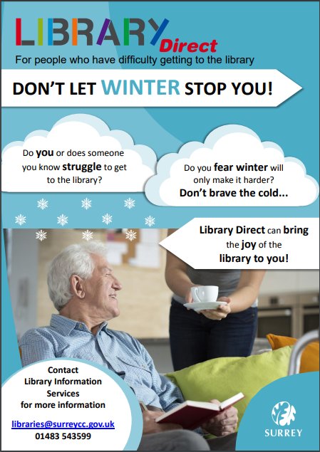 ChertseyLib's tweet image. Don&apos;t let #winter stop you! #LibraryDirect can bring the joy of the #library to you! @SurreyLibraries #Surrey #snowday #uksnow #snow