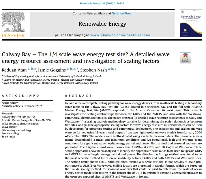 GogginsJamie's tweet photo. Research @MaREIcentre and @nuigalway has shown that Galway Bay isn't a 1/4 scale wave energy test site when compared to Ireland's other two wave energy sites @SEAI_ie and @ESBGroup. Find out actual scaling factors in (Table 7 of) our latest paper: https://t.co/E6uhMsB1eW https://t.co/6gdZAPUEEz