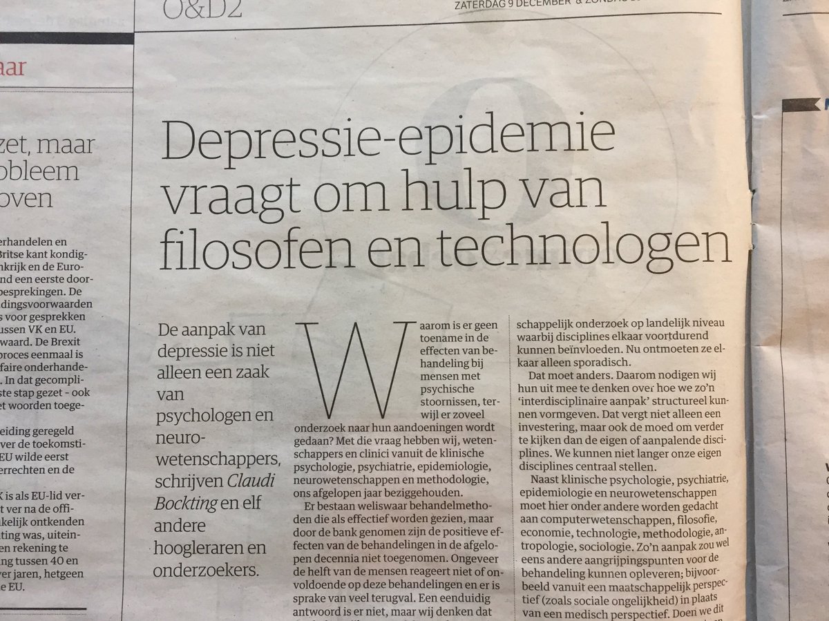 Moedig pleidooi van 12 hoogleraren voor interdisciplinaire oz aanpak psychische stoornissen. Vraag of instituut het goede middel is. En vergeet de ontwerpers niet! <a href="/nrc/">NRC</a> <a href="/RedesignPsych/">RedesigningPsych</a>
