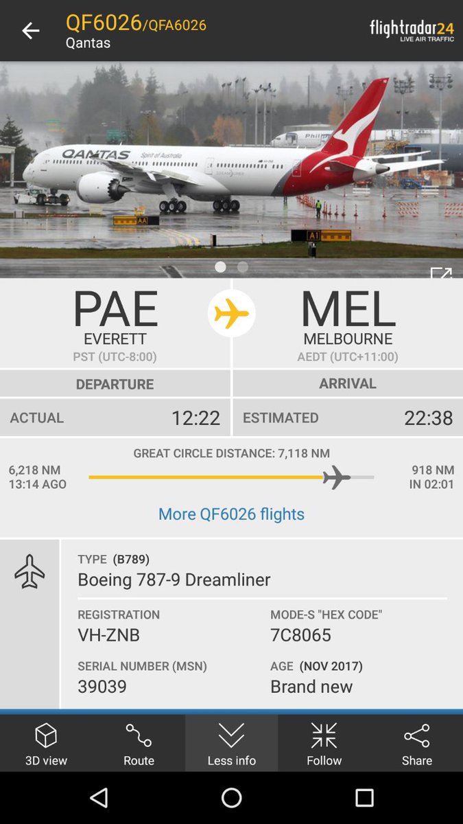 chrisdotpy's tweet image. Qantas second dreamliner on delivery flight