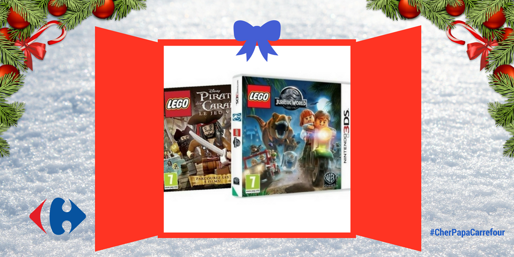 CarrefourFrance's tweet photo. Jour 10 | Vous aimez Lego, Pirate des Caraïbes et Jurassic World ? Le cadeau du jour va vous plaire : un pack de 2 jeux 3DS ! Merci au #CarrefourKidsClub pour ces jolis lots 🤗 RT+follow, tirage au sort des 2 gagnants, demain ! #CherPapaCarrefour https://t.co/Ol5DOfSKud