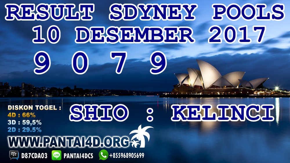 Candy Charlene On Twitter: "Result Sydney Pools Pantai4D 10 Des 2017 9 0 7  9 Sah Shio Kelinci Bbm : D87Cda03 Whatsapp : +855968905699 Line :  Pantai4Dcs #Situsjudionlineterpercaya #Situsterpercaya #Agenterpercaya  #Bandarterpercaya #Taruhanonline #Togel ...