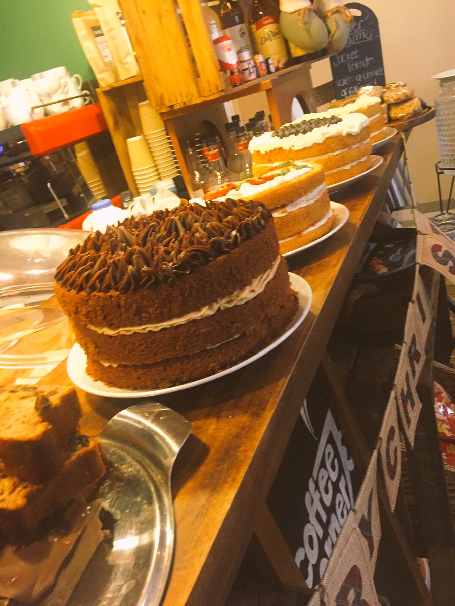 Venture out. We’re open and it’s cosy and warm! #snowday #coffee #cake #hotchocolate