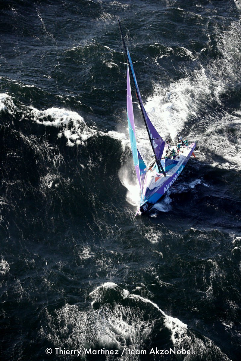 teamAkzoNobel's tweet photo. **FIRST HELICOPTER IMAGES FROM CAPE OF GOOD HOPE** The #teamAkzoNobel sailors are pounding into 45-knot headwinds off the Cape of Good Hope on the first night of @volvooceanrace Leg 3 from Cape Town to Melbourne, Australia. https://t.co/ShzMWkWjDS