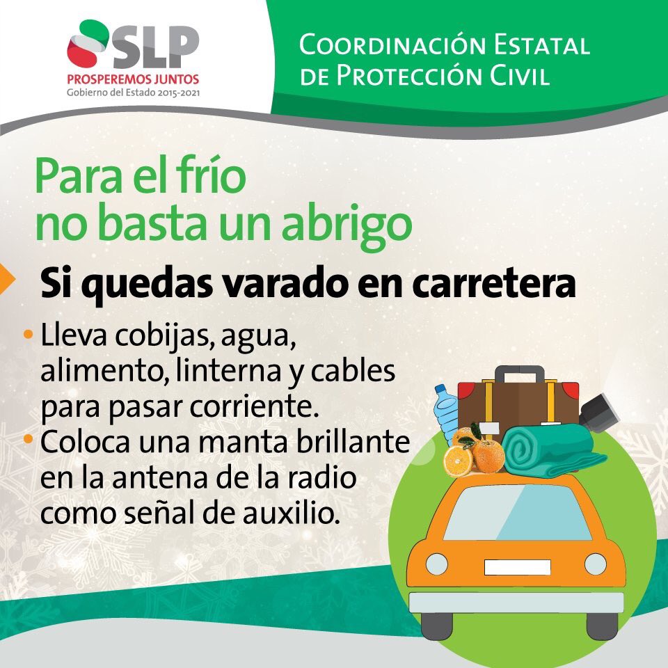 Para el frío no basta un abrigo. Si vas a viajar este fin de semana, checa el estado mecánico de tu auto, lleva cobijas y cables para pasar corriente en caso de quedar varado.