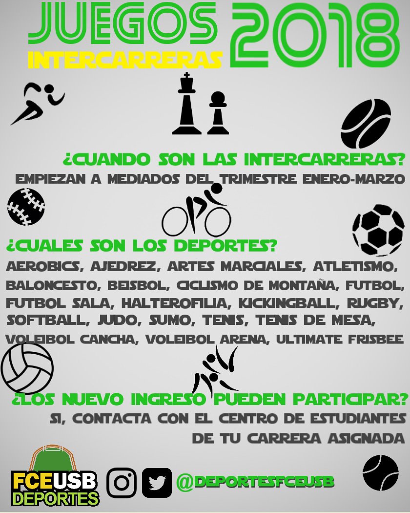 DeportesFCEUSB's tweet photo. ¡UESEBISTA! Participa en los juegos intercarreras que vienen el próximo trimestre. La competencia entre carreras de estudio más esperada por la comunidad uesebista. Contacta al centro de estudiantes de tu carrera para participar. 💪 https://t.co/TOnMptZFbJ
