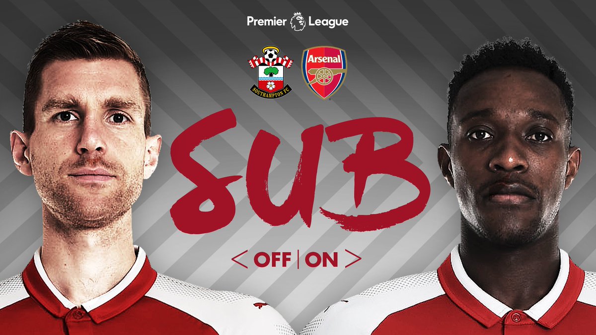 Arsenal's tweet image. Here comes #DatGuy - we're going to go four at the back now

🔛 @DannyWelbeck 
↩️ @mertesacker

#SFCvAFC 🔴 1-0 🔵 (64)