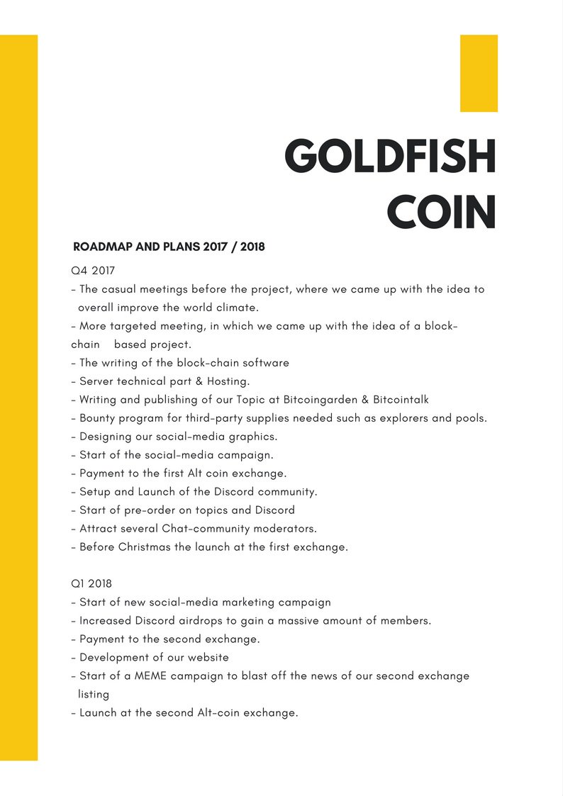 CoinGoldfish's tweet photo. We almost forgot to mention that we've published our roadmap for 2017-2018. Share and Retweet so everyone can see it #roadmap #goldfish #goldfishcoin #goldfishblockchain https://t.co/lkyBELFfO4