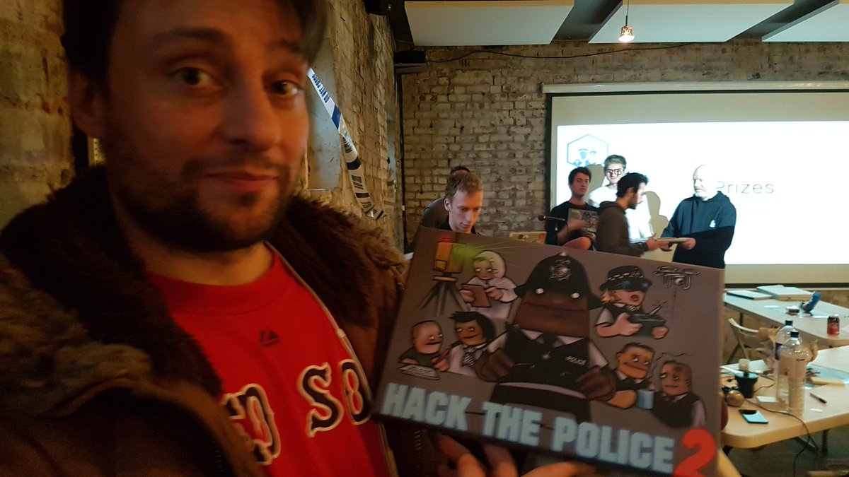 hackthepolice's tweet photo. Thanks to all the prize winners for their amazing work! Thanks to @IamHappyToast for his awesome poster (and now canvas) design! #htp2 https://t.co/UWizD30szN