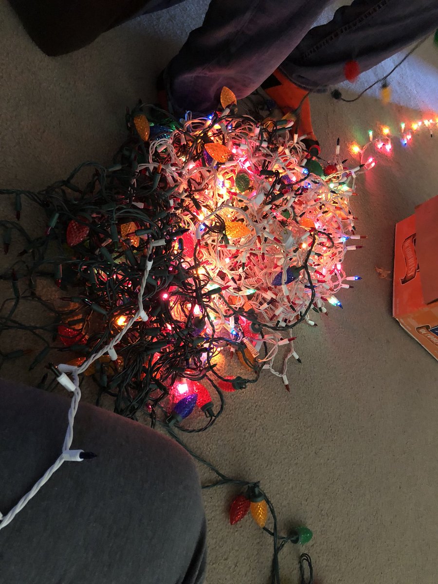karieflood's tweet photo. Tis the season for Marcus untangling the outside lights he just wadded up and threw in a box last year #willheeverlearn #makesmewanttoclawmyeyesout #merrychristma #nooneevenseesourlights https://t.co/UnMqAQojVz