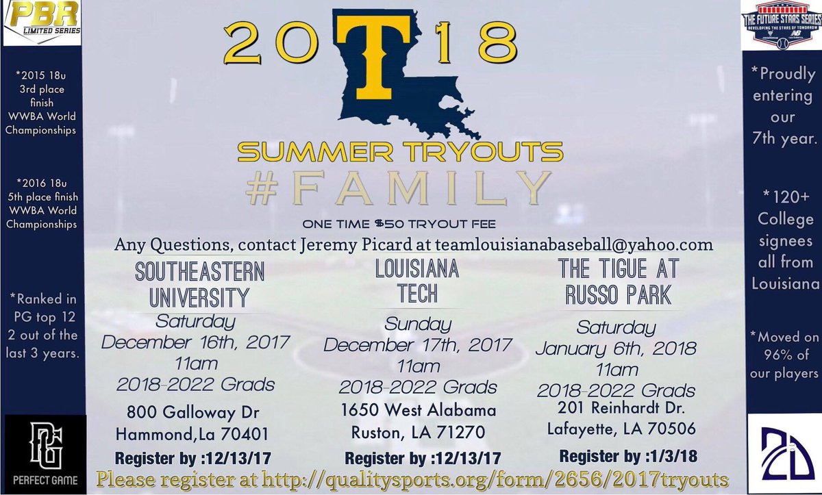 team_louisiana's tweet image. Time is running out. Don't forget to register for our first 2 tryouts to become part of our Family. You can register today at 

qualitysports.org/form/2656/2017…