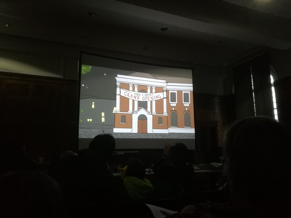 YorkArchivesUK's tweet photo. Enjoying the world premiere of @YorkLibrariesUK and @GlassCannonFilm animations created by children during #SRC17 inspired by @YorkArchivesUK collections and the 90th anniversary of @YorkExplore https://t.co/IHNBjmawBN