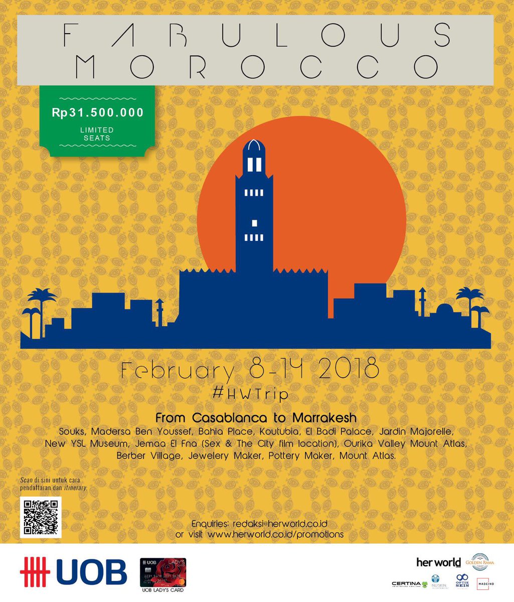 Let’s visit Morocco with your besties. All documentation will be taken by professional fashion photographer from Her World magazine. Limited seats available.