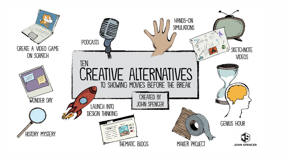 JenWilliamsEdu's tweet photo. 10 Creative Alternatives to Showing Movies Before the Break https://t.co/R2UICbEf8X via @spencerideas Wish I could triple "like" this post! #soGOOD #DecemberIdeas #makered #inquiry #edchat #onfirelearning https://t.co/BYkl6tT0TZ