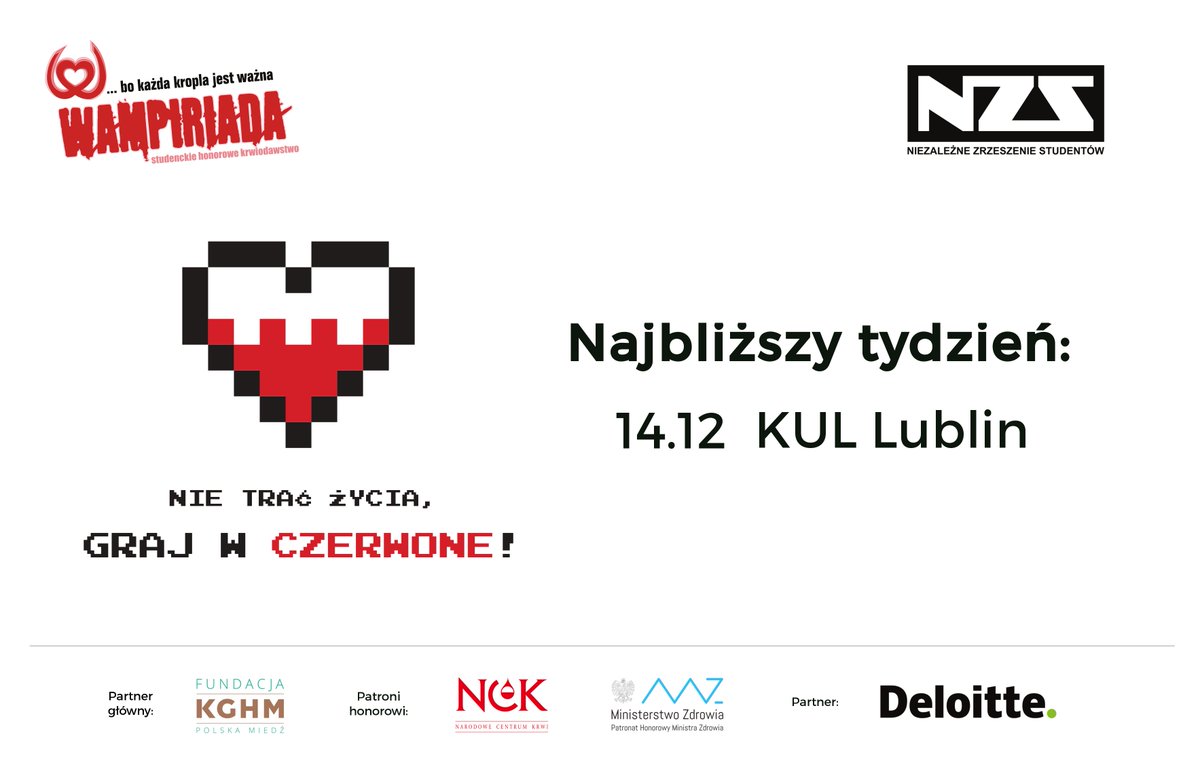 W tym tygodniu widzimy się w Lublinie na KUL! #wampiriada #grajwczerwone #krwiodawstwo #krew #pomoc #dawca