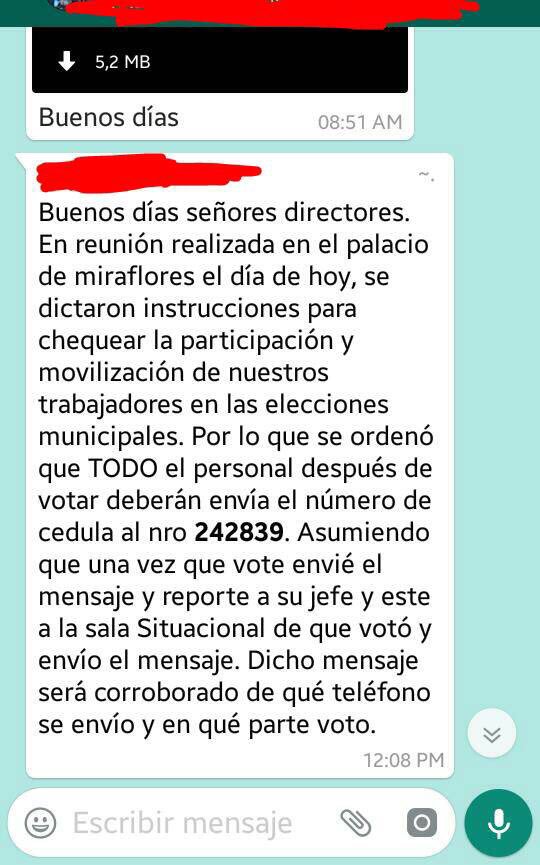 pedroluisflores's tweet photo. Este mensaje se lo pasaron a los empleados del Ministerio del Transporte. Vean cómo el estado está al servicio de la maquina electoral del partido de gobierno. Eso sin hablar ("Se ordenó") de la coacción para votar bajo amenaza de sanciones si no lo hacen. "Democracia"?: https://t.co/5BPMQqsQnW