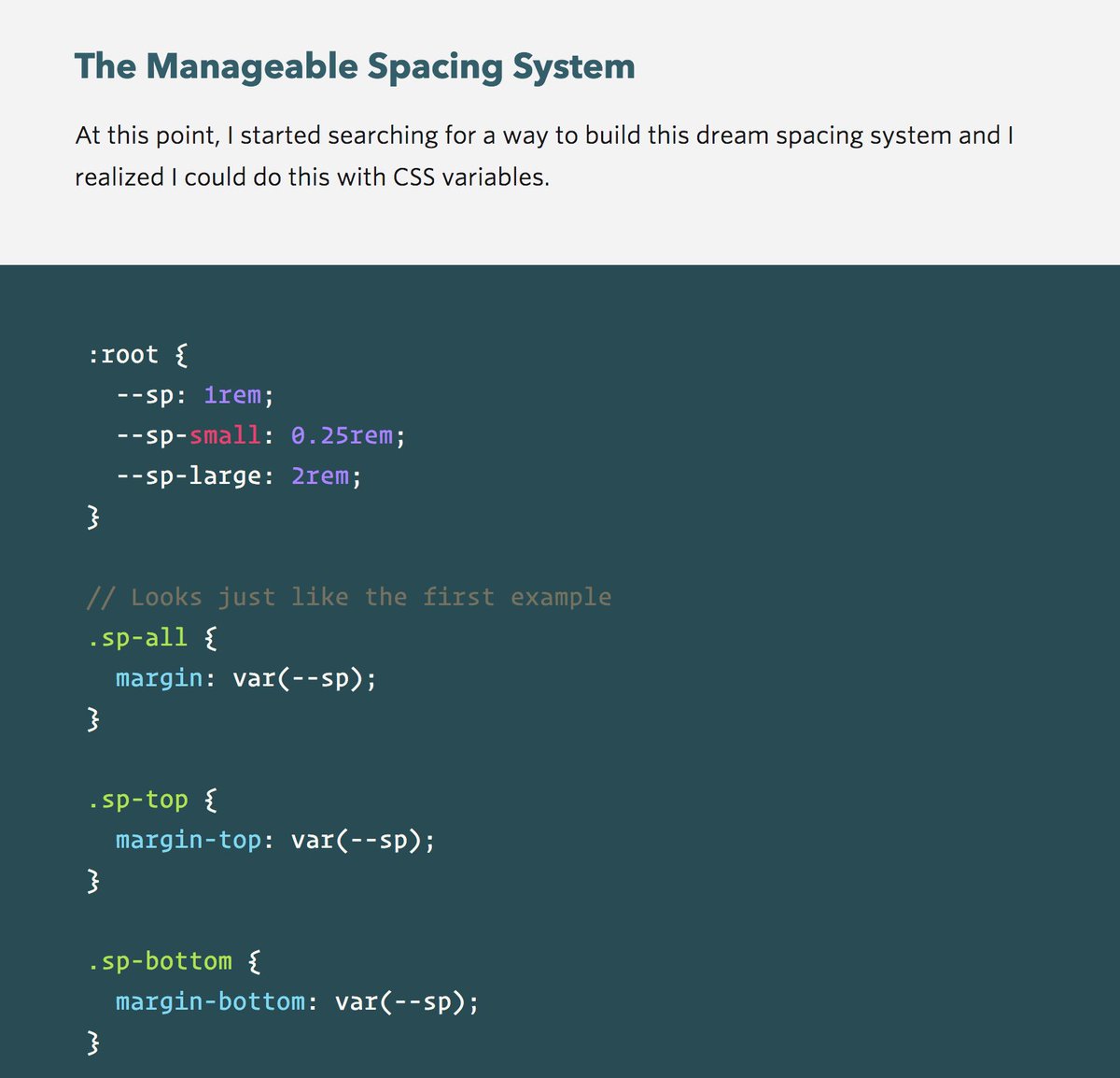 css's tweet image. Manageable Utility Systems with CSS Variables :: seesparkbox.com/foundry/manage…