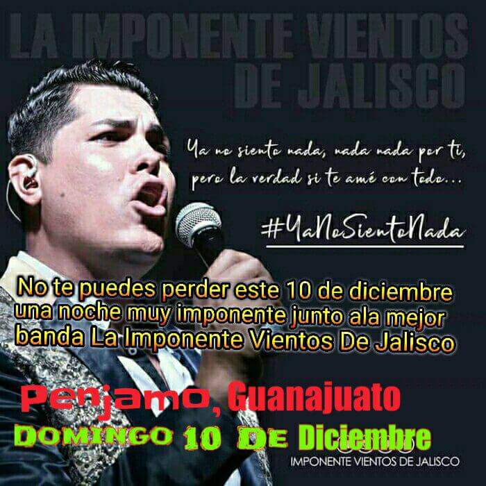ClubOficiaRitmo's tweet photo. ¡HOY! 10 de Diciembre💫
🔅Penjamo Gto🔅
Será territorio I M P O N E N TE💃🏻🎶
Ven baila, canta y disfruta de todos sus exitos😍🎶🔅💫
❌Tienes prohibido faltar❌
#YaNoSientoNada
#RitmoImponente
#TourQuepuedesPerder https://t.co/MUU7gFUP7A