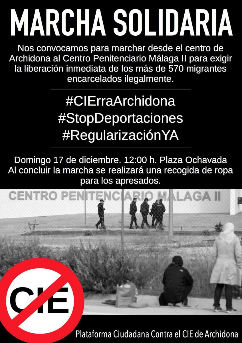 SainMalaga's tweet image. El 17 de Diciembre en la Plaza Ochavada de Antequera.
#CIErraArchidona #StopDeportaciones #LibreDe CIEs #CIEsNO #RegularizacionYA