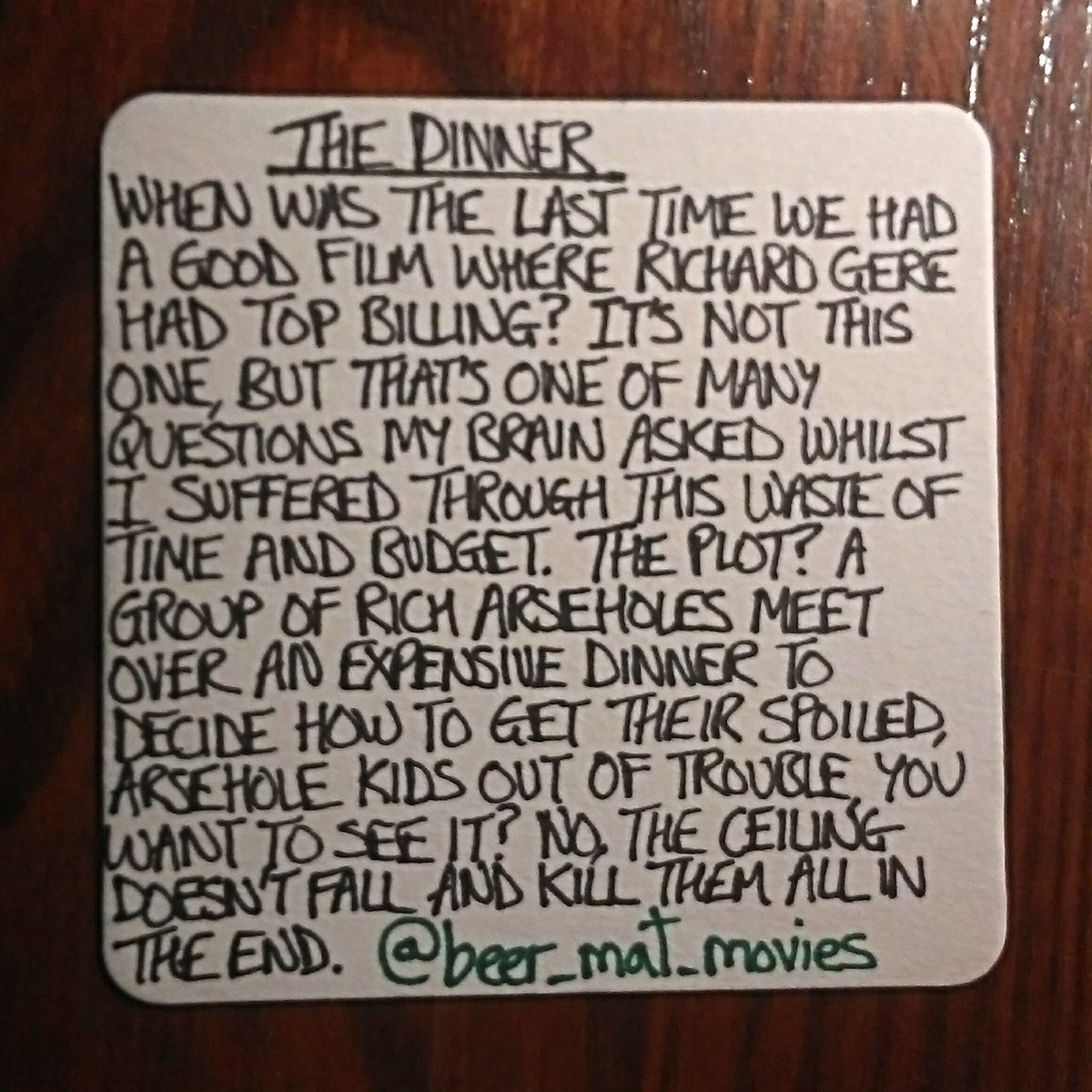 beer_mat_movies's tweet photo. New release review: The Dinner #RichardGere https://t.co/Rkv2DxU404