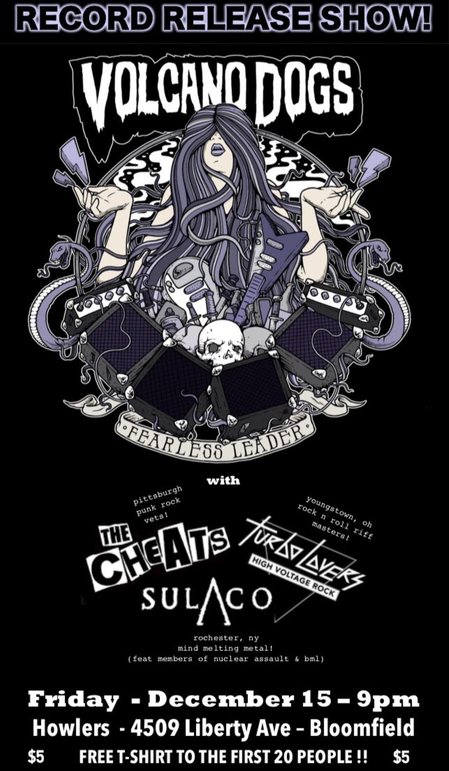 This Friday Night! December 15th! Howlers in Pittsburgh/Bloomfield! Come and get your face blown off!