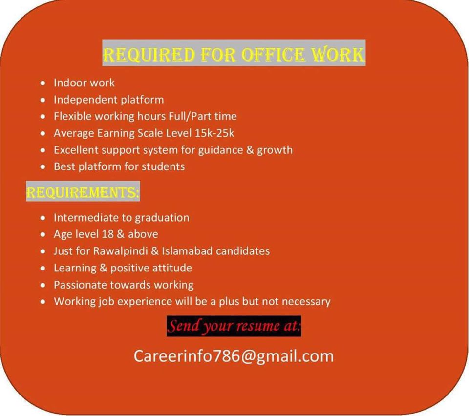 awaremedotpk's tweet photo. For Rawalpindi and Islamabad aspirants.
Full Time + Part Time job
Contact at careerinfo786@gmail.com
#AwareMe #Jobs #OfficeJobs #CreatingJobs #CreatingOpportunities #SupportingEducation https://t.co/noRYZwBt0a
