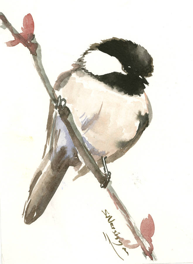 Chickadee art, bird artwork gift watercolor painting 7 x 5 in … tuppu.net/cb317c76 #ORIGINALONLY #ChickadeeBird