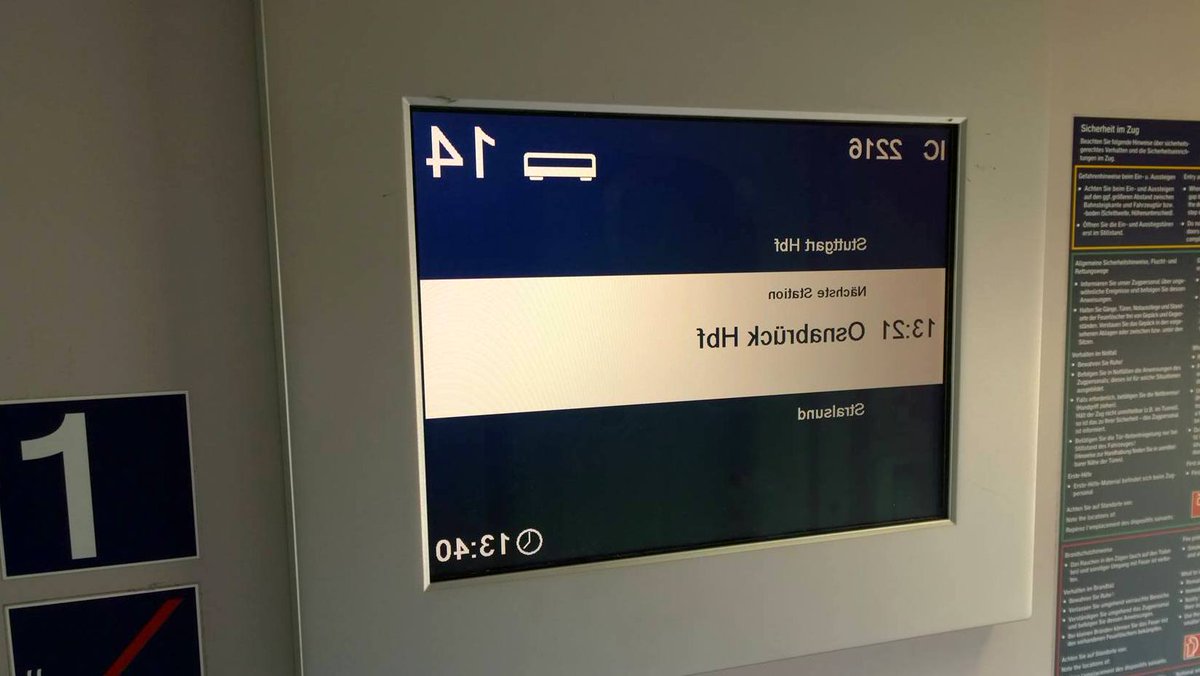 BahnAnsagen's tweet photo. S’theg Os! Nebiert Nnisnhaw ned ni EtueL. #Nhab 🧐
(Dank an Eike Heuer) #Bahn #IC https://t.co/VLXvFCurp4