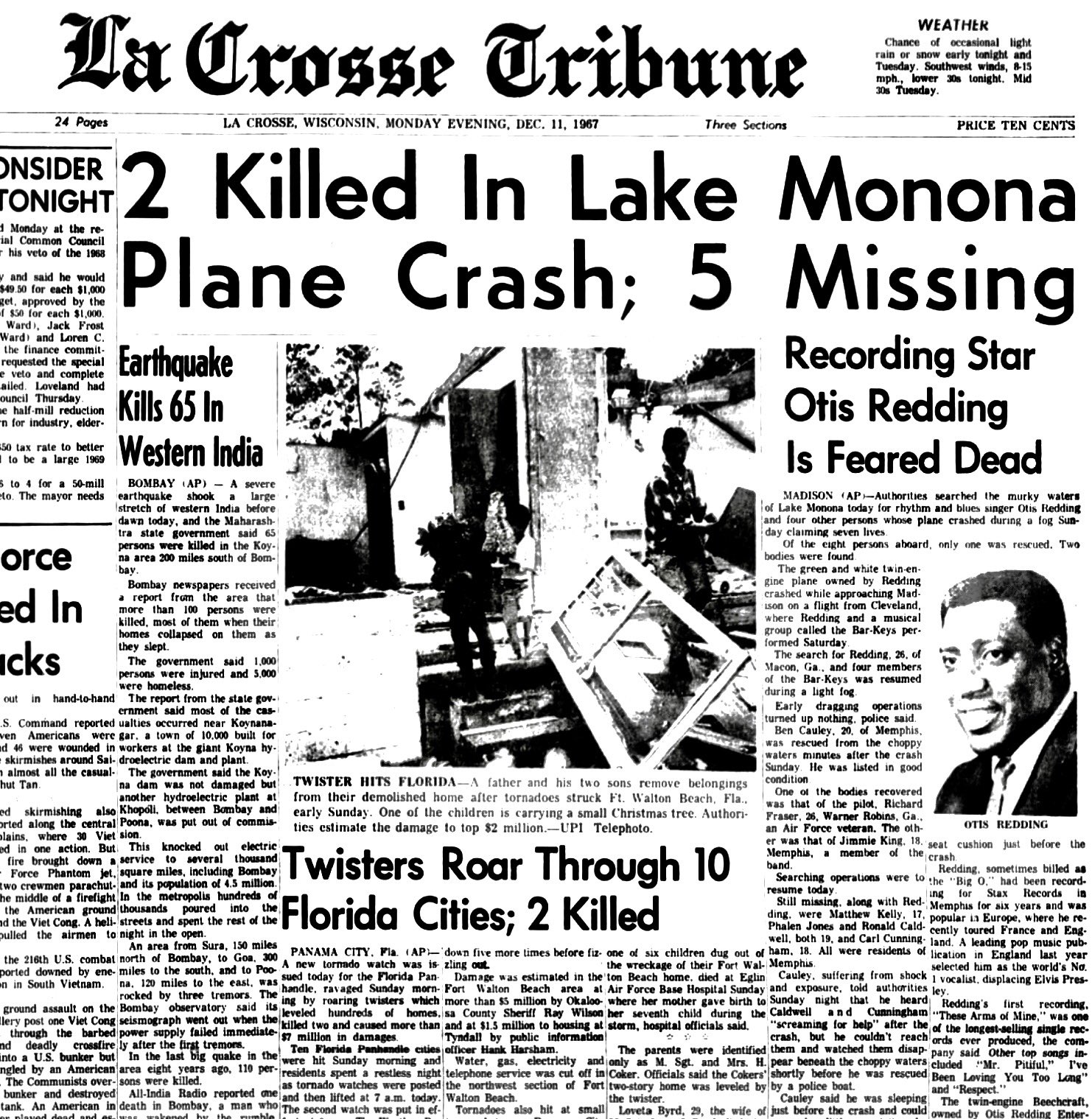 RetroNewsNow on Twitter: "On December 10, 1967, music legend Otis Redding  died in a plane crash near Madison, Wisconsin https://t.co/05mnW4Pr61" /  Twitter