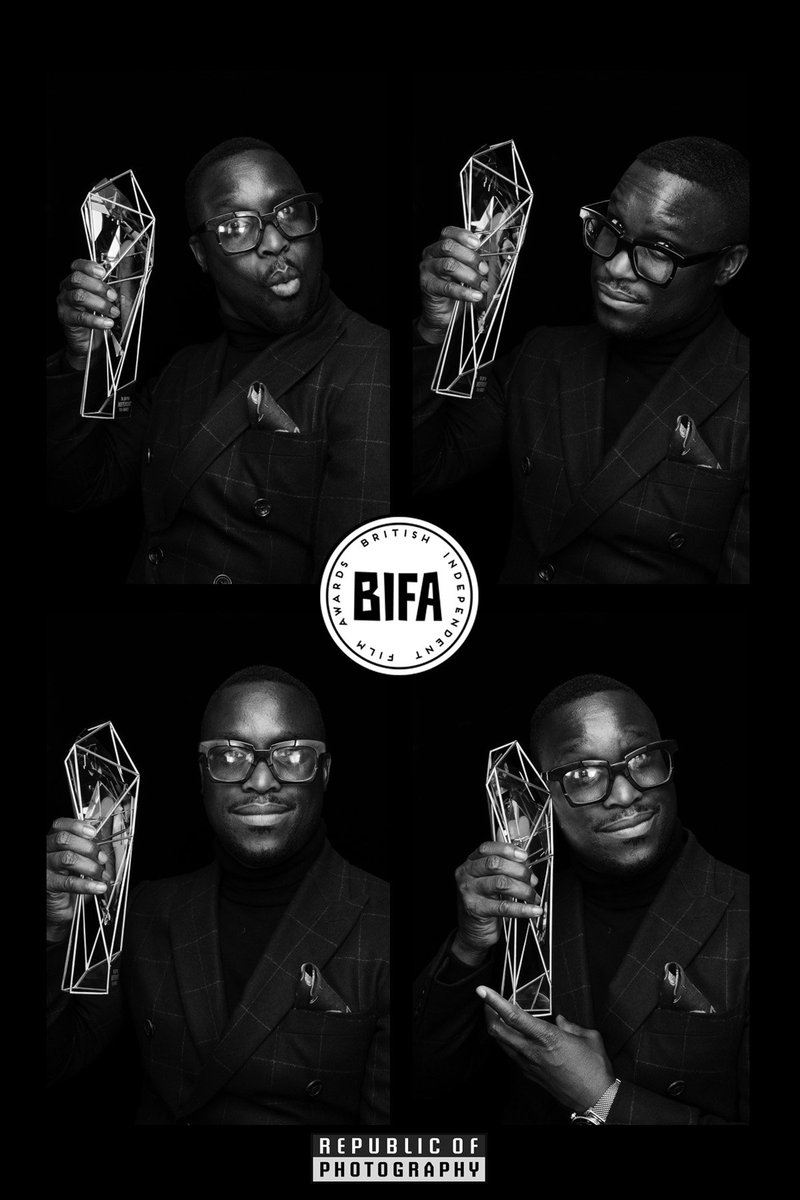 BIFA_film's tweet image. . @MrFemiOguns with his Special Jury Prize trophy in the @BoothnationUK booth!