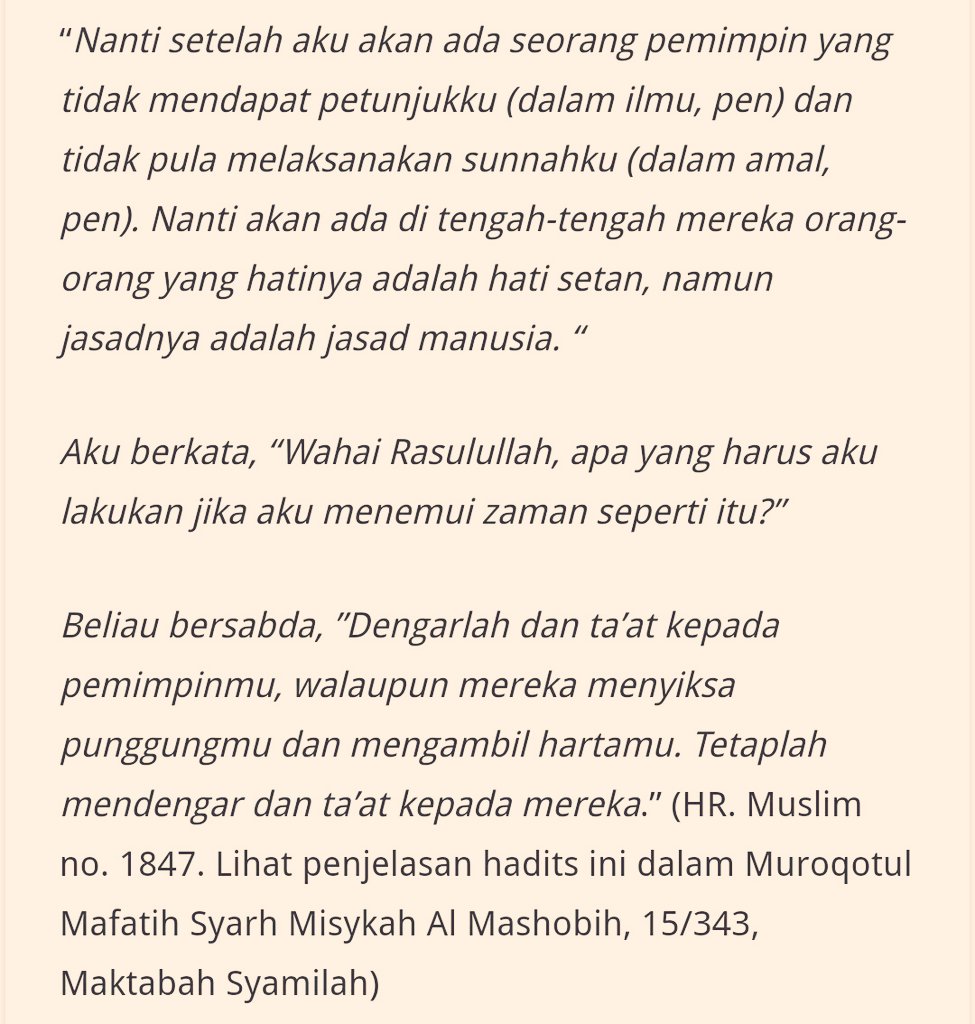 sabdarosul's tweet photo. Ayat yang sering dikebiri:

Hai orang beriman
√ ta’atilah Allah dan
√ ta’atilah RasulNya, &amp;
√ ulil amri di antaramu.
(QS. An Nisa’:59)

“Seorang muslim wajib dengar dan taat dalam perkara yang dia sukai atau benci selama tidak diperintahkan untuk bermaksiat.
(HR. Bukhari 7144) https://t.co/SLmhyDPtMN