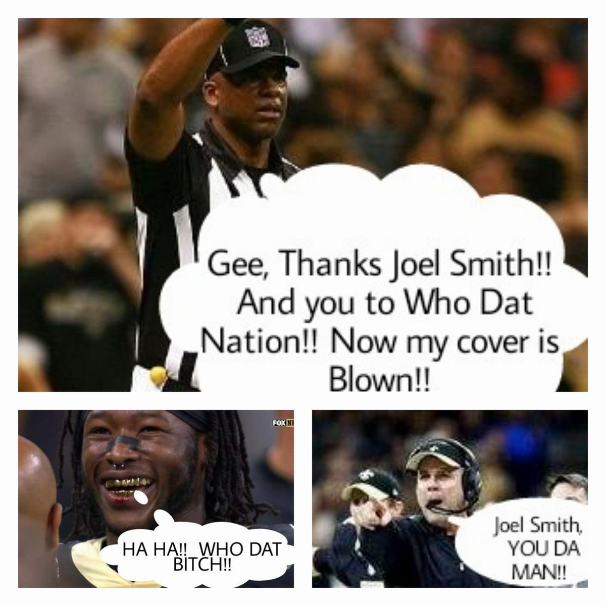 LoosenUpLaura's tweet photo. Howa bout that @joel_smith_504 😂😂🖤⚜️🖤⚜️🖤⚜️🖤⚜️🖤⚜️🖤 @Saints @SeanPayton @A_kamara6 @nfl #WhoDat #RottenRefs https://t.co/jX7Pug4v4v