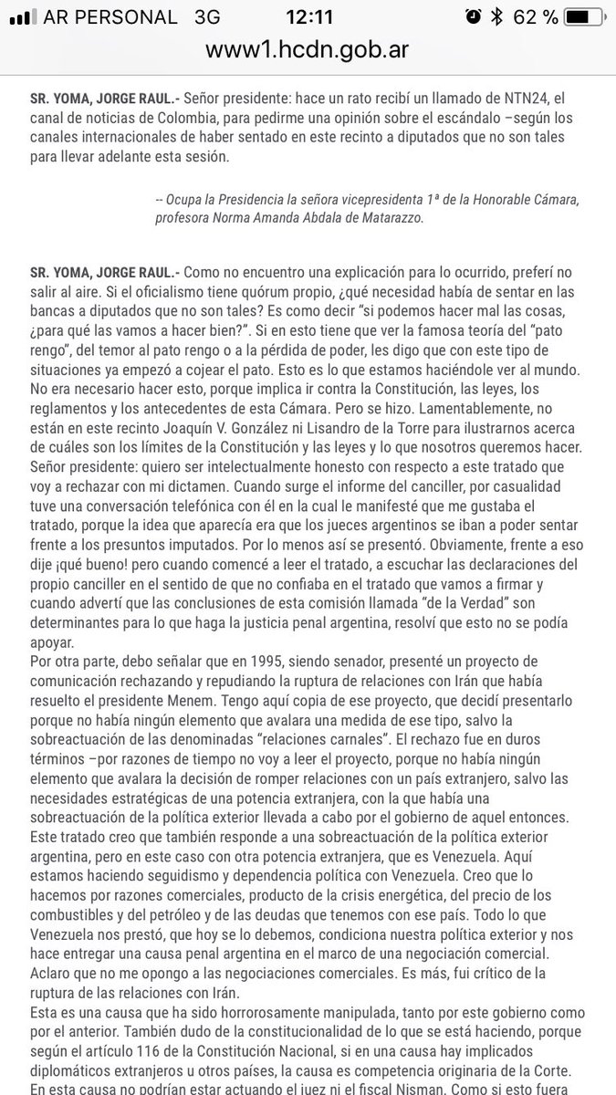 NegroYoma's tweet photo. Comparto mi discurso el 27/2/2013 en la Cámara de Diputados de La Nación con los fundamentos de mi oposición al Pacto con Irán https://t.co/ZI8nJn7zo0