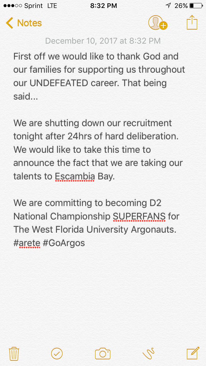 CoachKenealy's tweet photo. We have finally made our decision. @GoArgos @UWF @UWFFootball @TrevoreMoran @benkoehn @justintalley @jeffburnett #arete #goargos https://t.co/1zvRdNnkNi