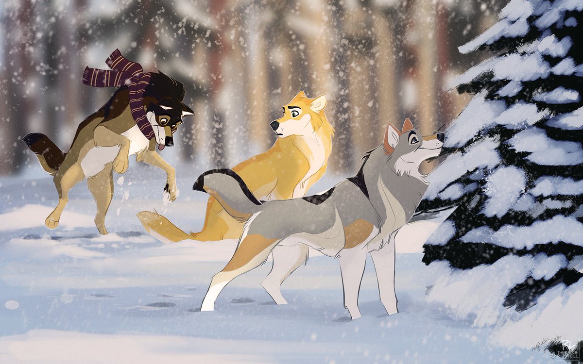 ritwells's tweet image. Little group commission done for @indy_wolf &amp;lt;3 - searching for the perfect tree ! 🎄