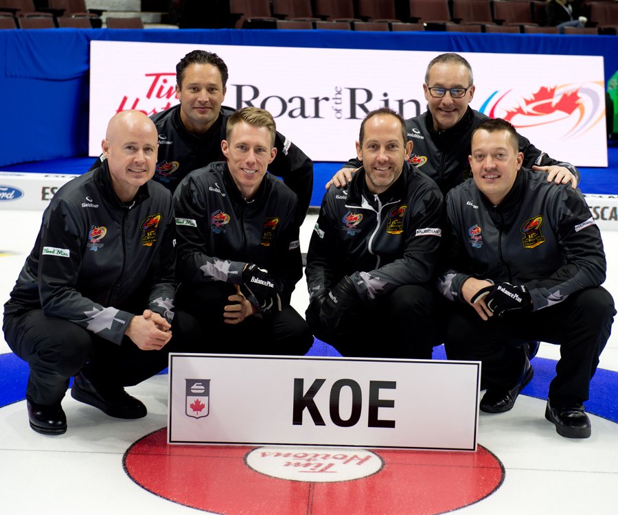 Congratulations <a href="/TeamKevinKoe/">TeamKevinKoe</a> (Kevin Koe, Marc Kennedy, Brent Laing, Ben Hebert, Scott Pfeifer, John Dunn) - now <a href="/TeamCanada/">Team Canada</a>! 🇨🇦🥌 #Pyeongchang2018